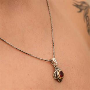 Hk Gümüş Kadın Kolye Kırmızı Taşlı Gül Model |Gümüş Takı Hediyelik Ürünler