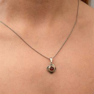 Hk Gümüş Kadın Kolye Kırmızı Taşlı Gül Model |Gümüş Takı Hediyelik Ürünler