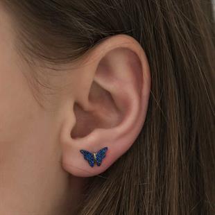 Hk Gümüş Kadın Küpe Lacivert Kelebek |Gümüş Takı Hediyelik Ürünler