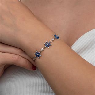 Hk Gümüş Kadın Bileklik Lacivert Lotus Çiçeği |Gümüş Takı Hediyelik Ürünler