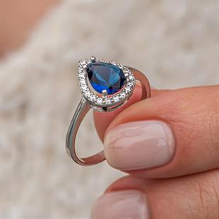 Hk Gümüş Kadın Set Lacivert Zirkon Taşlı Damla |Gümüş Takı Hediyelik Ürünler