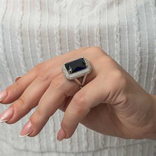 Gümüş Lacivert Zirkon Taşlı Kadın Yüzük