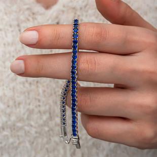 Hk Gümüş Kadın Bileklik Lacivert Zirkon Taşlı Su Yolu |Gümüş Takı Hediyelik Ürünler