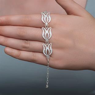 Hk Gümüş Kadın Bileklik Lale Motifli Telkari |Gümüş Takı Hediyelik Ürünler