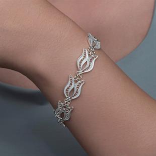 Hk Gümüş Kadın Bileklik Lale Motifli Telkari |Gümüş Takı Hediyelik Ürünler