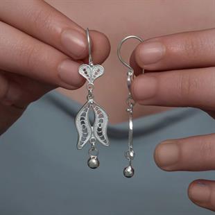 Hk Gümüş Kadın Küpe Lale Motifli Telkari |Gümüş Takı Hediyelik Ürünler