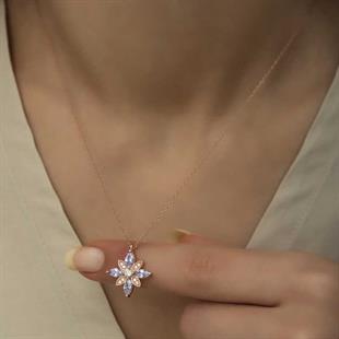 Gümüş Lila Taşlı Umut Çiçeği Kolye