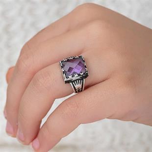 Hk Gümüş Çocuk Erkek Yüzük Lila Zirkon Taşlı |Gümüş Takı Hediyelik Ürünler
