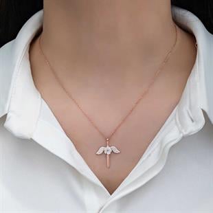 Hk Gümüş Kadın Kolye Manolya Çiçeği Melek |Gümüş Takı Hediyelik Ürünler