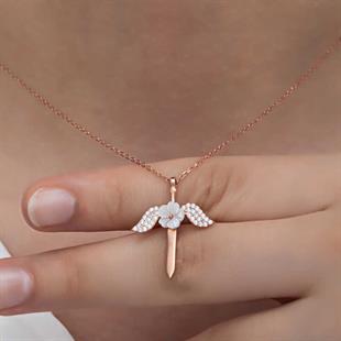 Hk Gümüş Kadın Kolye Manolya Çiçeği Melek |Gümüş Takı Hediyelik Ürünler