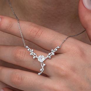 Hk Gümüş Kadın Kolye Manolya Çiçeği Sarmaşık |Gümüş Takı Hediyelik Ürünler