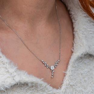 Hk Gümüş Kadın Kolye Manolya Çiçeği Sarmaşık |Gümüş Takı Hediyelik Ürünler