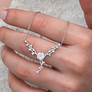 Hk Gümüş Kadın Kolye Manolya Çiçeği Sarmaşık |Gümüş Takı Hediyelik Ürünler