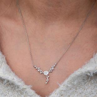 Hk Gümüş Kadın Kolye Manolya Çiçeği Sarmaşık |Gümüş Takı Hediyelik Ürünler