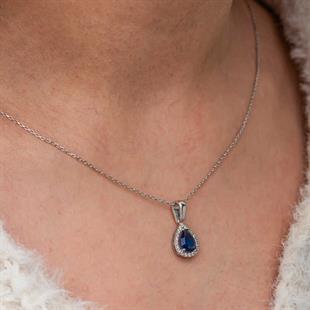 Gümüş Mavi Taşlı Damla Kadın Kolye