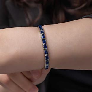 Hk Gümüş Kadın Bileklik Mavi Taşlı Su Yolu |Gümüş Takı Hediyelik Ürünler