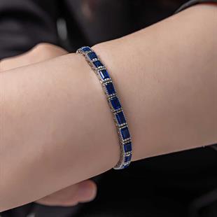 Hk Gümüş Kadın Bileklik Mavi Taşlı Su Yolu |Gümüş Takı Hediyelik Ürünler