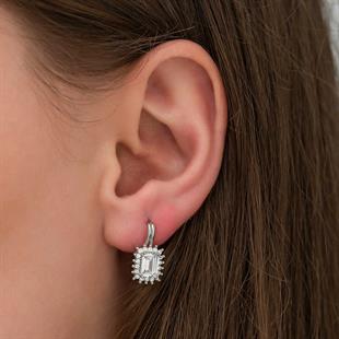 Hk Gümüş Kadın Küpe Mengeçli Zümrüt Kesim |Gümüş Takı Hediyelik Ürünler