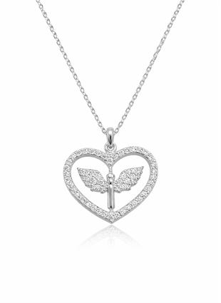 Hk ​Gümüş Kadın Kolye Mikail Meleği Figürlü Kalp |Gümüş Takı Hediyelik Ürünler