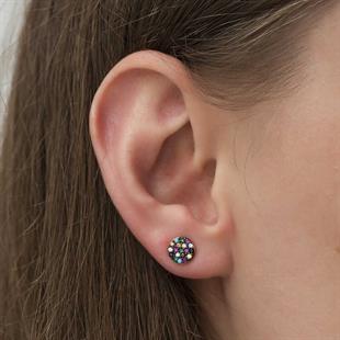 Hk ​Gümüş Kadın Küpe Mix Taşlı Daire |Gümüş Takı Hediyelik Ürünler