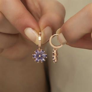 Hk Gümüş Kadın Küpe Mor Çiçek |Gümüş Takı Hediyelik Ürünler