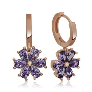 Hk Gümüş Kadın Küpe Mor Çiçek |Gümüş Takı Hediyelik Ürünler