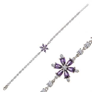 Hk Gümüş Kadın Bileklik Mor Lotus Çiçeği |Gümüş Takı Hediyelik Ürünler