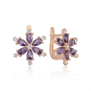 Hk Gümüş Kadın Küpe Mor Lotus Çiçeği |Gümüş Takı Hediyelik Ürünler