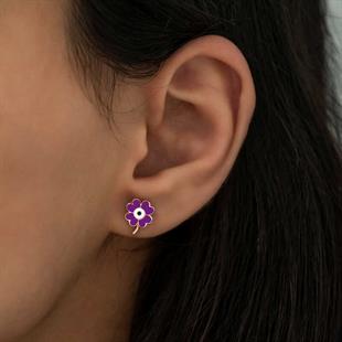 Hk Gümüş Kadın Küpe Mor Yonca |Gümüş Takı Hediyelik Ürünler