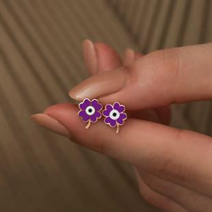 Hk Gümüş Kadın Küpe Mor Yonca |Gümüş Takı Hediyelik Ürünler