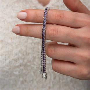 Hk Gümüş Kadın Bileklik Mor Zirkon Taşlı Su Yolu |Gümüş Takı Hediyelik Ürünler