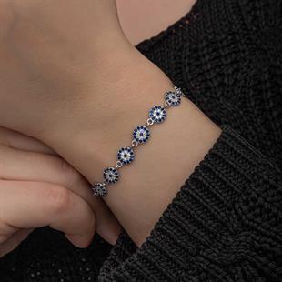 Hk ​Gümüş Kadın Bileklik Nazar Boncuklu |Gümüş Takı Hediyelik Ürünler