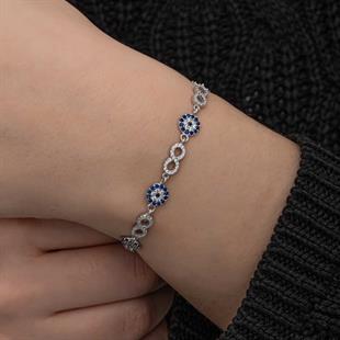 Hk ​Gümüş Kadın Bileklik Nazar Boncuklu Sonsuzluk |Gümüş Takı Hediyelik Ürünler