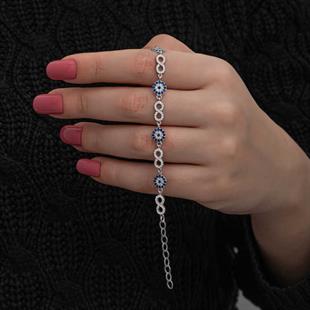 Hk ​Gümüş Kadın Bileklik Nazar Boncuklu Sonsuzluk |Gümüş Takı Hediyelik Ürünler