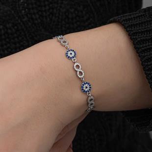 Hk ​Gümüş Kadın Bileklik Nazar Boncuklu Sonsuzluk |Gümüş Takı Hediyelik Ürünler