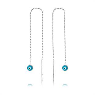 Gümüş Nazar Zincirli Küpe