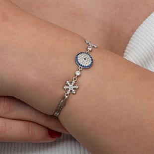 Hk Gümüş Kadın Bileklik Nazarlı Kar Tanesi |Gümüş Takı Hediyelik Ürünler