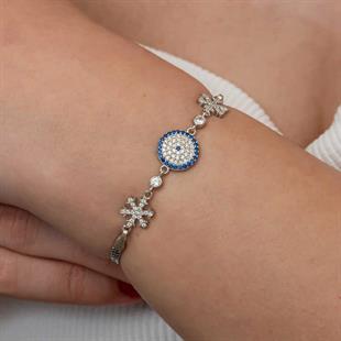 Hk Gümüş Kadın Bileklik Nazarlı Kar Tanesi |Gümüş Takı Hediyelik Ürünler