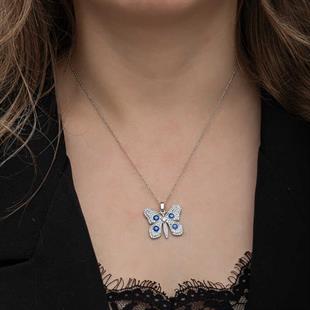 Hk Gümüş Kadın Kolye Nazarlı Kelebek |Gümüş Takı Hediyelik Ürünler