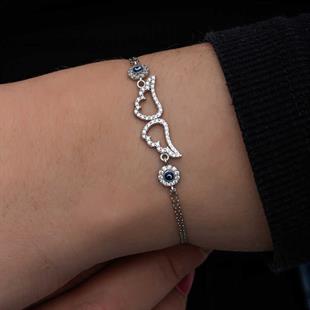 Hk Gümüş Kadın Bileklik Nazarlı Melek Kanadı |Gümüş Takı Hediyelik Ürünler