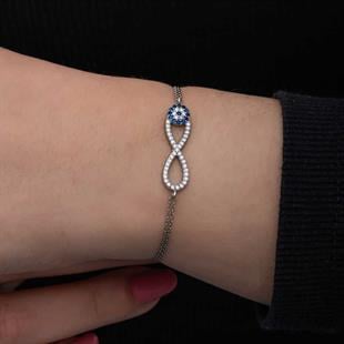 Hk Gümüş Kadın Bileklik Nazarlı Sonsuzluk |Gümüş Takı Hediyelik Ürünler