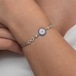 Hk Gümüş Kadın Bileklik Nazarlı Sonsuzluk |Gümüş Takı Hediyelik Ürünler