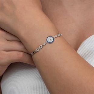 Hk Gümüş Kadın Bileklik Nazarlı Sonsuzluk |Gümüş Takı Hediyelik Ürünler