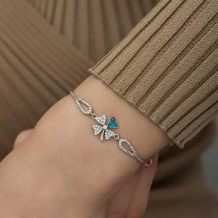 Hk Gümüş Kadın Bileklik Nazarlı Yonca |Gümüş Takı Hediyelik Ürünler