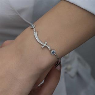 Hk Gümüş Kadın Bileklik Nazarlı Zülfikar Kılıcı |Gümüş Takı Hediyelik Ürünler