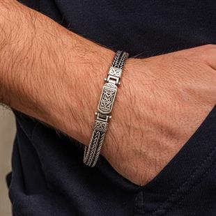 Hk Gümüş Erkek Bileklik Oksitli Desenli |Gümüş Takı Hediyelik Ürünler