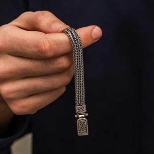 Hk Gümüş Erkek Bileklik Oksitli Desenli |Gümüş Takı Hediyelik Ürünler