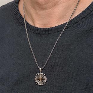 Hk Gümüş Erkek Kolye Oksitli Pusula |Gümüş Takı Hediyelik Ürünler