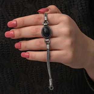 Hk Gümüş Kadın Bileklik Oniks Taşlı Kazaziye|Gümüş Takı Hediyelik Ürünler