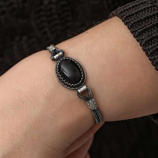 Hk Gümüş Kadın Bileklik Oniks Taşlı Kazaziye|Gümüş Takı Hediyelik Ürünler